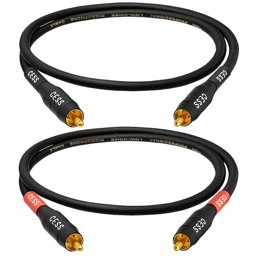 CNCESS Waterproof RCA Male to Male Cable, 2-Pack (2 Feet) - size: 2 FT
