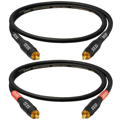 CNCESS Waterproof RCA Male to Male Cable, 2-Pack (2 Feet) - size: 2 FT