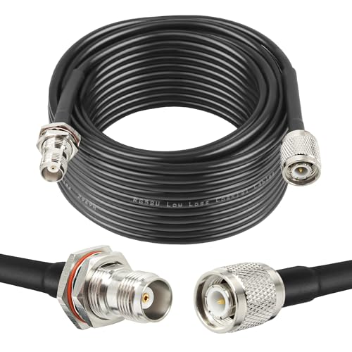 MOOKEERF RG58 TNC Cable 50FT,Low Loss TNC Male to Female Bulkhead Mount Coax Jumper Cable 50 ohm for Radio Scanner,CB Radio,Wi-Fi Radios,GPS Antenna,RF Device,Broadcast - size: 50FT