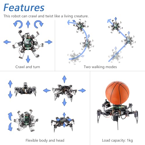 Freenove Big Hexapod Robot Kit for Raspberry Pi 5 4 B 3 B+ Zero 2 W, Walking, Self Balancing, Face Recognition, Ultrasonic Ranging, App Control, Camera, Servo (Raspberry Pi NOT Included)