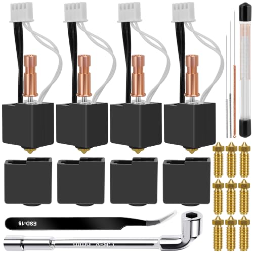 44 PCS Kobra S1 Hotend Kit, Hotend Assembled Extruder Printhead Kit with 9 Brass Nozzle 0.2/0.4/0.6mm, 25 Cleaning Needles, 3 Silicone Cover, Wrench and Tweezers, for Anycubic Kobra S1/Kobra S1 Combo - color: 44 PCS