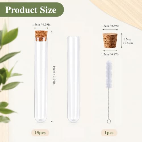 10ml Clear Plastic Test Tubes with Cork Stoppers 15pcs 15x100mm