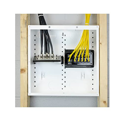 Legrand - OnQ 14 Inch Structured Wiring Enclosure with Hinged Door, Large Wire Openings & Extra Knockouts - Glossy White, EN1450 - size: 14 inch