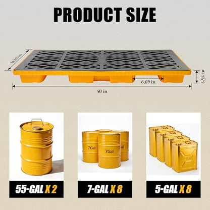 ATOLS 2 Drum Spill Containment Platform, 48x24x24 Inch, 2000 lbs Capacity, 20 Gal Sump, Heavy-Duty Plastic Pallet, 2 Drum Capacity for 55 Gallon Drum, Garage & Industrial Storage