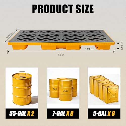 ATOLS 2 Drum Spill Containment Platform, 48x24x24 Inch, 2000 lbs Capacity, 20 Gal Sump, Heavy-Duty Plastic Pallet, 2 Drum Capacity for 55 Gallon Drum, Garage & Industrial Storage