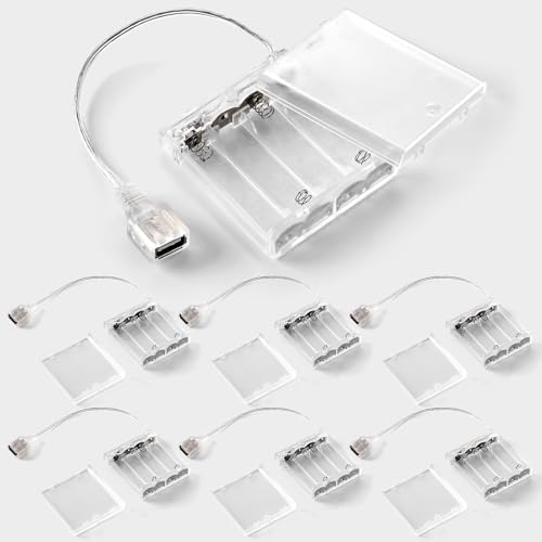 Copkim 6 Pcs USB Battery Pack for LED Lights 5V 4 AA USB to Battery Pack - color: Clear, style: 4 AA