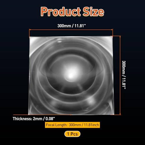 PATIKIL Acrylic Fresnel Lens, 300mm Length, 300mm Focal Length, Transparent - size: 300mm Dia, Focal Length 300mm