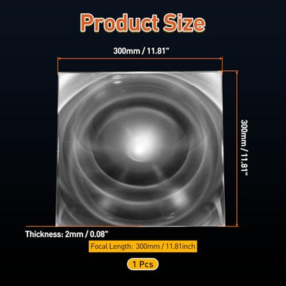 PATIKIL Acrylic Fresnel Lens, 300mm Length, 300mm Focal Length, Transparent - size: 300mm Dia, Focal Length 300mm