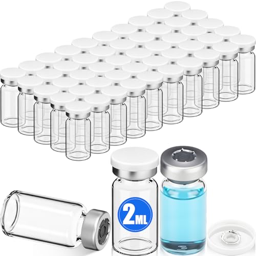 50 Pcs 2ml Sterile Vials Empty Vials for Injection, White Lid - color: White Lid