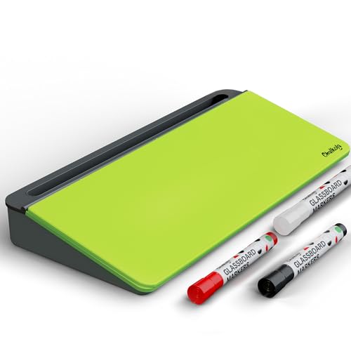 Chalkola Neon Green Glass Desktop Whiteboard with Storage - Dry Erase Board - color: Neon Green