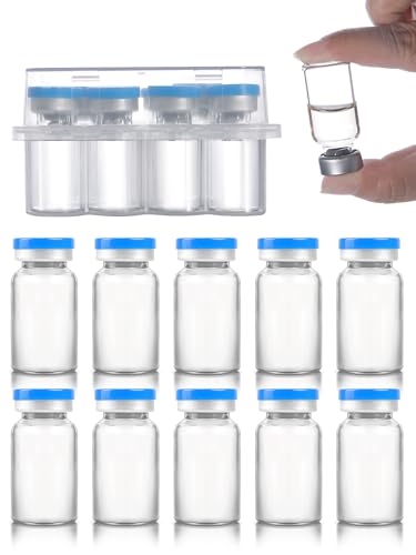 7ml Glass Vials - Self-Healing Injection Port, Sterile Empty Vials with Sealed Cap (10 Pack) - size: 7ml