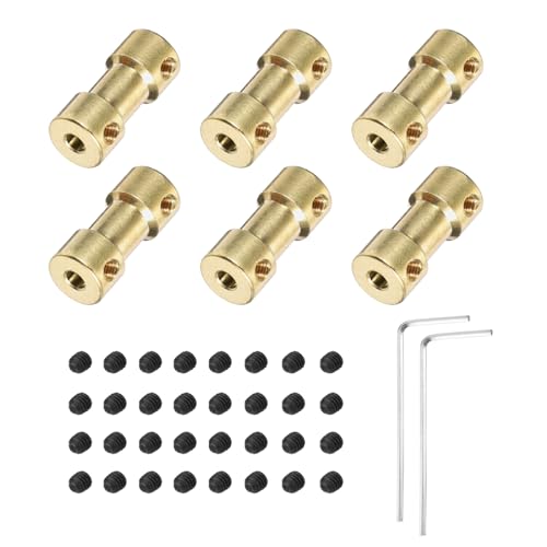 MECCANIXITY 6pcs 3.17mm to 4mm Brass Shaft Coupling Joint Connector with Screws and Hex Wrench Flexible Motor Shaft Coupler for Car Wheels Tires Shaft Motor - size: 3.17mm to 4mm