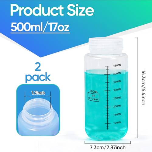 ASEVAT Wide Mouth Plastic Bottles Reagent Bottle, Scaled Pill Bottle Laboratory Chemical Container with Screw Cap, Plastic Sample Containers for Storage or Home (Clear, 16 oz) - color: Clear, size: 16 Ounces