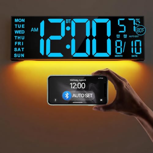 JALL 16.2" Large Digital Wall Clock with Bluetooth Sync for Seniors, RGB Digital Clock Large Display with Auto DST, Wall Clock for Classroom Bedroom Gym Office (Blue) - color: Blue, size: 16.2 inches
