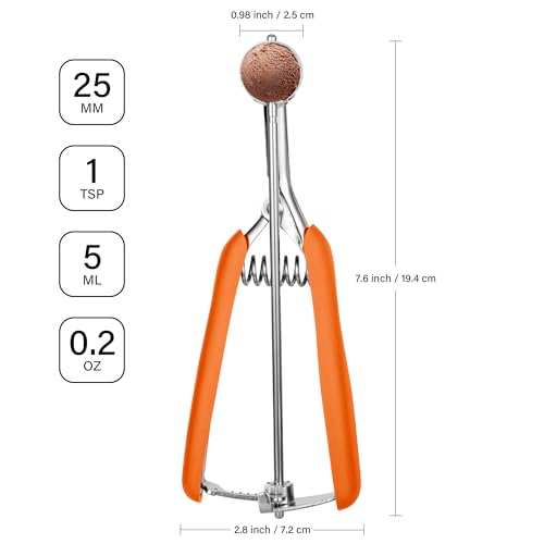 Extra Small Cookie Scoop, 1 Tsp Cookie Scoop, Mini Ice Cream Scoop for Melon Baller, Cookie Dough, 0.2oz/ 25mm, Easy Squeeze & Release, Orange - size: 1 tsp (25 mm) Orange