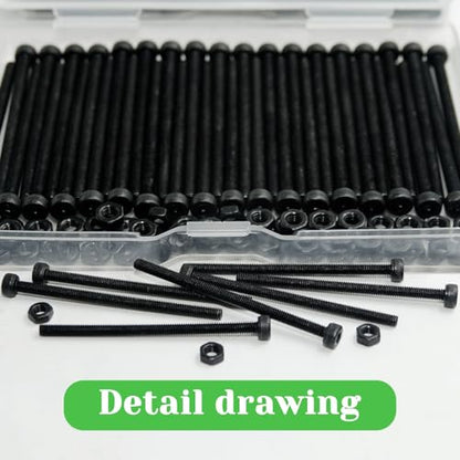 100Pcs M3 x 50mm Hex Socket Head Cap Screws Bolts, Carbon Steel, Black Oxide Finish, Allen Socket Drive, Full Threads,with Hex Spanner - size: M3 x 50-100Pcs