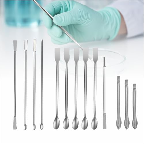 13PCS Lab Spatula Micro Scoop Set - Stainless Steel Laboratory Mixing Reagent Sampling Spoon for Measuring, Applying Glue & Powder, Painting, Crafting