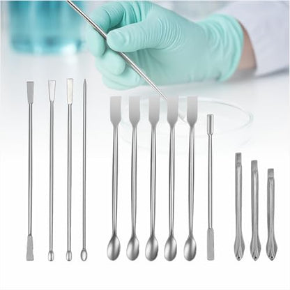 13PCS Lab Spatula Micro Scoop Set - Stainless Steel Laboratory Mixing Reagent Sampling Spoon for Measuring, Applying Glue & Powder, Painting, Crafting