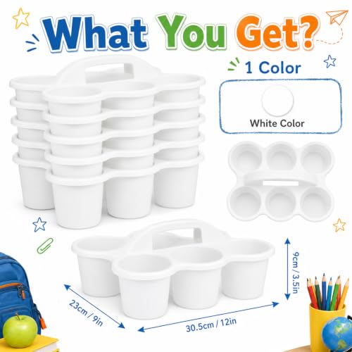 6 Pack Classroom Caddy With Handle for School Supplies, white - color: white