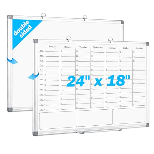ONAVIA Weekly White Board Dry Erase, Calendar WhiteBoard for Wall 24 x 18 - size: 24"W x 18"H