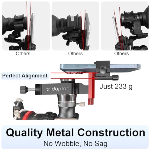 tridaptor - Universal Digiscoping Adapter | High-Precision Phone to Telescope 3-Axis Metal Holder Mount for Spotting Scope Monocular Microscope|Fits 2.4" Eyepiece Max&Most Cell Phone Camera - color: TRIDAPTOR (without Bluetooth)