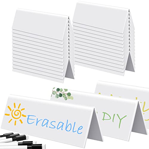 30 Sets Dry Erase Name Tent Cards 8.7 x 2.8 x 1.9 Inch Reusable Name Plate
