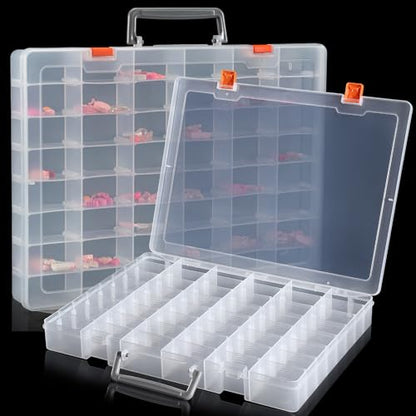 2 Packs Large 48 Grids Clear Plastic Organizer Boxes with Dividers - color: Clear -- 2PCS