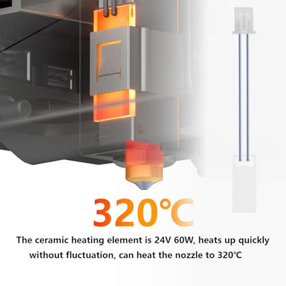 2 Pack Ceramic Heater Thermistor for Elegoo Centauri Carbon, 24V 60W Heater Cartridge High Temperature Thermistor Hot End Replacemnt Kits for Centauri Carbon/Centauri 3D Printer - style: 2PCS Ceramic Heater Thermistor