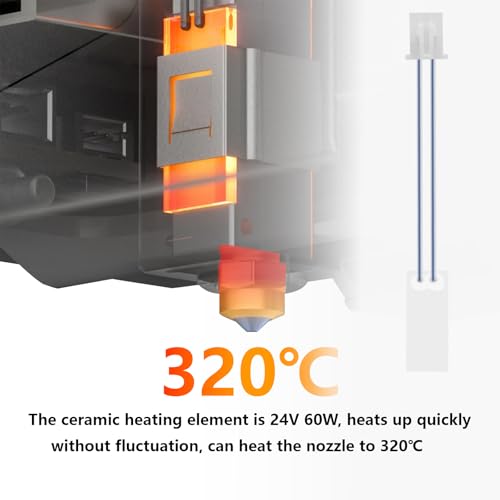 2 Pack Ceramic Heater Thermistor for Elegoo Centauri Carbon, 24V 60W Heater Cartridge High Temperature Thermistor Hot End Replacemnt Kits for Centauri Carbon/Centauri 3D Printer - style: 2PCS Ceramic Heater Thermistor