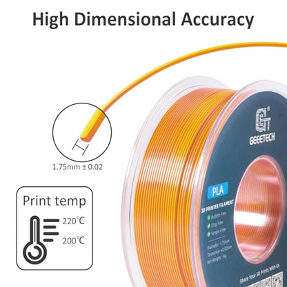 Geeetech Silk PLA Filament 1.75mm Silk Dual Color Filament, Coextrusion Dichromatic Metal-Like Shiny Consumable 1kg (2.2lbs) 1 Spool, Dimensional Accuracy +/- 0.02 mm, Gold Copper - color: 1kg Dual Color Gold-copper