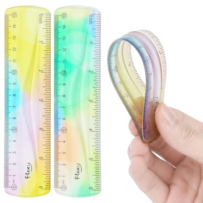 Grevosea 2 Pieces Flexible Rulers 6inch Plastic Ruler with Centimeters and Inches Soft Bendable Ruler for Kids and Adults School Classroom Office Supplies Measuring Tools (Green) - size: 6inch-Green