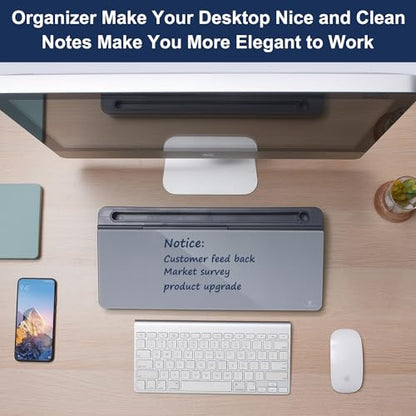 TSJ OFFICE Desktop Whiteboard Dry-Erase-Board - Computer Keyboard Stand White Board Surface Pad with Drawer, Desk Organizers with Accessories for Office, Home, School Supplies - Complete Grey - color: Grey Base/Glass