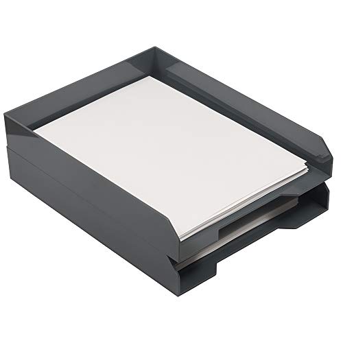 JAM PAPER Stackable Paper Trays - Grey - Desktop Document, Letter, & File Organizer Tray - 2/Pack - color: Gray, size: Pack of Two (2) Trays