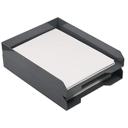 JAM PAPER Stackable Paper Trays - Grey - Desktop Document, Letter, & File Organizer Tray - 2/Pack - color: Gray, size: Pack of Two (2) Trays