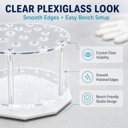 28-Hole Plexiglass Pipette Rack, Round Acrylic Test Tube Stand Holder for Laboratory Workbench, Classroom Science Lab, Sample Tube Storage Organizer