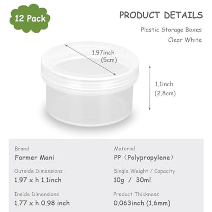 12 Pack 1.01 oz Round Plastic Containers (1.97 x H1.1 inch), Round Transparent Plastic Bead Jar with Lids for Beads, Coins, Safety Pins and Other Craft Jewelry - size: 30 ml (1.97" x 1.1")