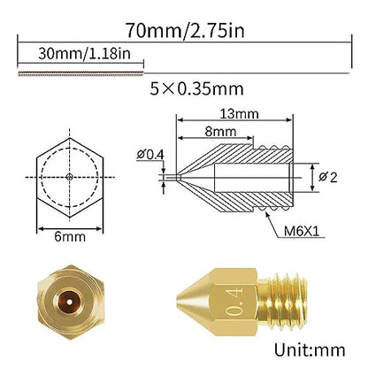 Aokin 10 Pcs 0.4mm 3D Printer Nozzles MK8 Extruder Nozzles and 5 Pcs 0.35mm Stainless Steel Nozzle Cleaning Needles for Creality Ender 3/3 Pro/3 V2, Ender 5/5 Pro, CR-10/10S, Makerbot, Anet A8 - color: 0.4mm