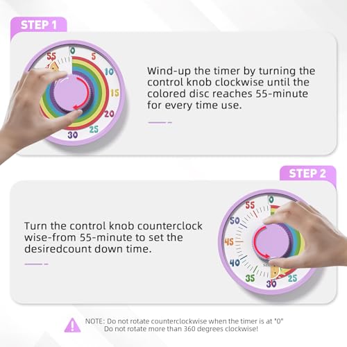 Secura 60-Minute Rainbow Visual Timer 6-Inch Mechanical Countdown Timers for Teaching, Meeting, Cooking, Working - Timer for Kids with Magnetic Backing (Purple) - color: Rainbow & Sun Purple
