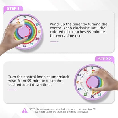 Secura 60-Minute Rainbow Visual Timer 6-Inch Mechanical Countdown Timers for Teaching, Meeting, Cooking, Working - Timer for Kids with Magnetic Backing (Purple) - color: Rainbow & Sun Purple