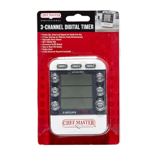 Chef Master 3-Channel Digital Kitchen Timer, Clip & Magnetic Stand - size: Small