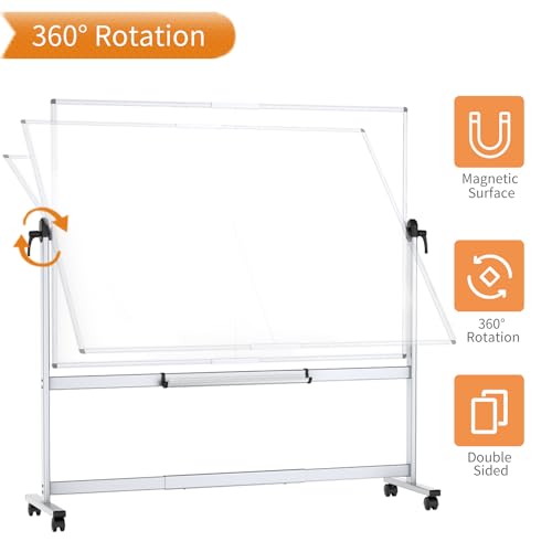 VIZ-PRO Rolling Whiteboard, 72" x 40" Mobile White Board with Stand - size: 72"W x 40"H