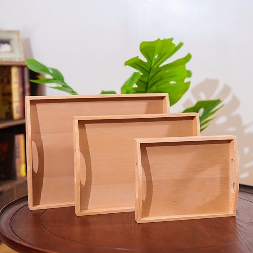 Premium Montessori Wooden Trays Set of 3- Solid Beechwood Wooden Working Trays with Handles for Classroom, Kids Dining & Toy Storage, Toddler Learning Tools, Sensory Bins & Home Organization - color: 3 Individual Wooden Trays