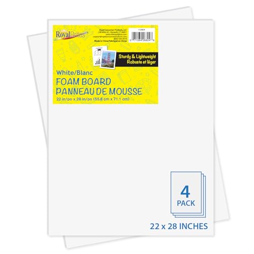 Royal Brites Premium White Foam Board 22” x 28”, Sturdy & Lightweight 3/16" Thick Board for Art, Work Presentations, & School Projects, Pack of 4 - color: White, size: 22" x 28", 4 Sheets