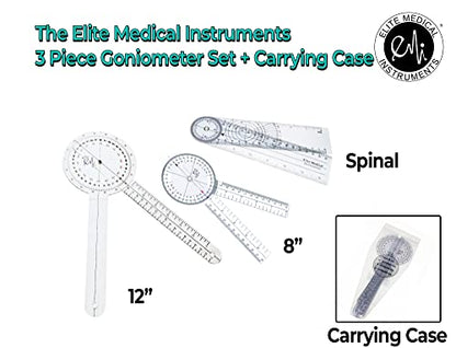 EMI Goniometer Set – 12", 8", 8" Spinal | 3-Piece Medical Goniometer Kit for Physical Therapy, Rehabilitation & Joint Measurement | EGM-428