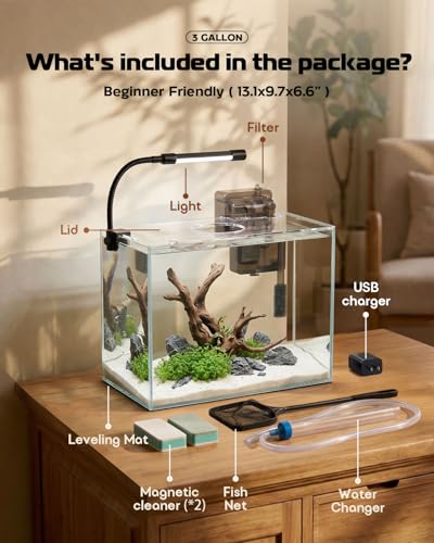 Glass Fish Tank Kit, 3 Gallon Betta Nano Fish Tank Aquarium Starter Kit - color: Transparent, size: 3 Gallon