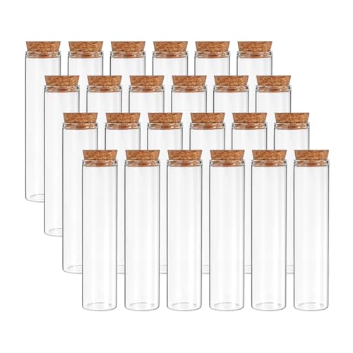 PATIKIL 55ml Test Tubes, 24pcs 4.33x1.18 Glass Clear Flat Bottom Test Tube Containers with Cork Stopper for Bead Party Candy Bath Salt Storage Scientific Experiment Plant Propagation - size: 55ml