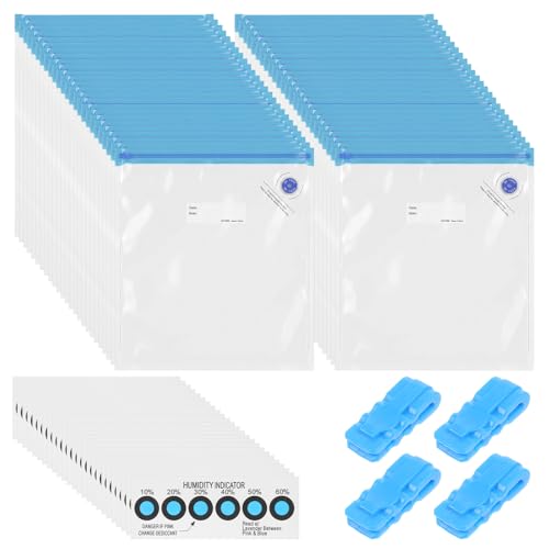 50Pcs 3D Filament Vacuum Storage Bags, Filament Storage Bags Vacuum Sealed Kit Reusable PE+PA Bag with 25 Humidity Indicator Cards and 4 Sealing Clips for Filaments Spool Keeping Files Dry