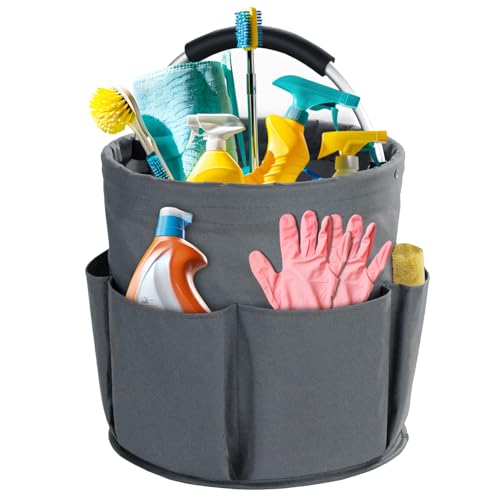 Cleaning Caddy with Handle, Cleaning Supplies Organizer Collapsible Bucket - color: Dark Grey