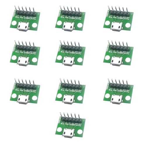 10 Pack Micro USB 2.0 Female Socket Breakout Board, 2.54mm Pitch (0.1 inch), USB Micro Breakout Board for DIY Micro-USB Power Supply/breadboard Design - size: 10 Pack