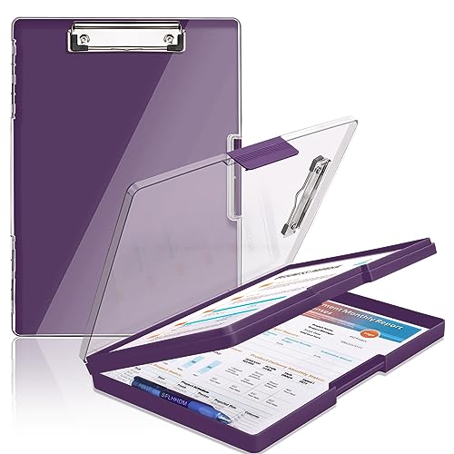 SFLHHDM Clipboard with Storage,Heavy Duty Clip Boards 8.5x11 with 2 Storage Case,Clear Visible Panel Storage Clipboards,Side Opening Nursing Clipboard Folder for Office Supplies-Dark Purple - color: Dark Purple